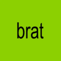 Charli XCX Brat album cover: lime-green square with low-resolution lowercase brat text