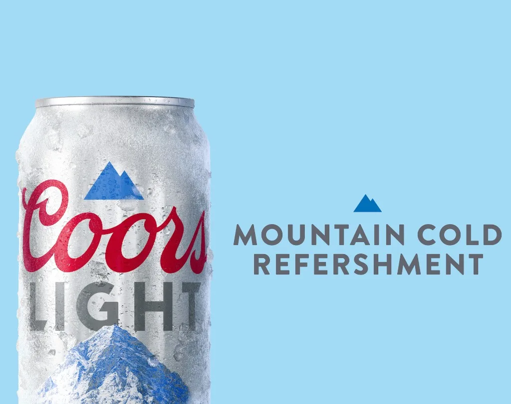 Coors Light can beside the deliberately misspelled tagline 'Mountain Cold Refershment'